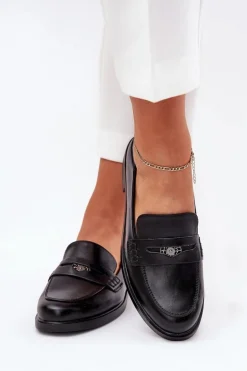 Buty damskie Vinceza Loafersy Damskie|Mokasyny Płaskie*Eleganckie Mokasyny Damskie Z Naturalnej Skóry Vinceza 18100 Czarne