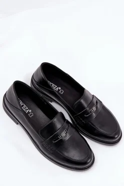 Buty damskie Vinceza Loafersy Damskie|Mokasyny Płaskie*Eleganckie Mokasyny Damskie Z Naturalnej Skóry Vinceza 18100 Czarne