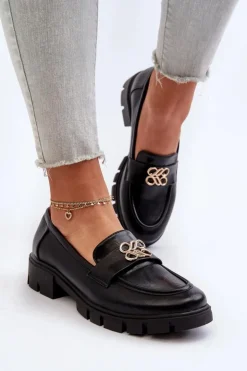 Damskie Boto Eleganckie Mokasyny Damskie Ze Złotą Ozdobą Czarne Tosisa