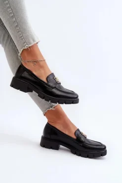 Damskie Boto Eleganckie Mokasyny Damskie Ze Złotą Ozdobą Czarne Tosisa