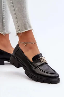 Damskie Boto Eleganckie Mokasyny Damskie Ze Złotą Ozdobą Czarne Tosisa