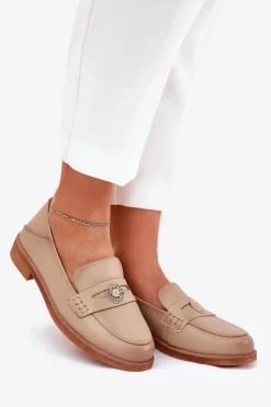 Buty damskie Vinceza Loafersy Damskie|Mokasyny Płaskie*Eleganckie Mokasyny Damskie Z Naturalnej Skóry Vinceza 18100 Beżowe