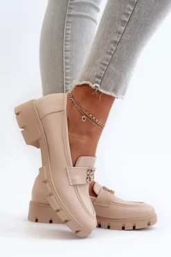 Sale Boto Eleganckie Mokasyny Damskie Ze Złotą Ozdobą Beżowe Tosisa