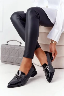 Damskie Damskie buty S.Barski Eleganckie Mokasyny S.Barski Premium Lakierowane Czarne