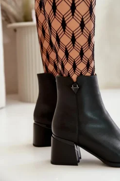 Damskie Buty damskie Vinceza Eleganckie Ocieplane Botki Damskie Z Naturalnej Skóry Czarne Vinceza 77106