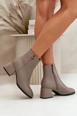 Discount Buty damskie Vinceza Eleganckie Ocieplane Botki Damskie Z Naturalnej Skóry Beżowe Vinceza 77106