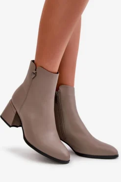 Discount Buty damskie Vinceza Eleganckie Ocieplane Botki Damskie Z Naturalnej Skóry Beżowe Vinceza 77106