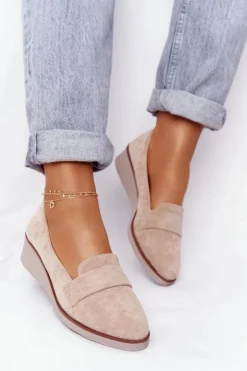 Buty damskie Vinceza Półbuty Lakierowane*Eleganckie Półbuty Na Koturnie Vinceza 10599 Zamszowe Beżowe