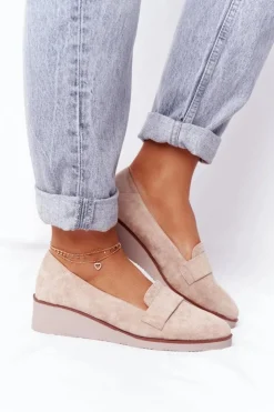 Buty damskie Vinceza Półbuty Lakierowane*Eleganckie Półbuty Na Koturnie Vinceza 10599 Zamszowe Beżowe