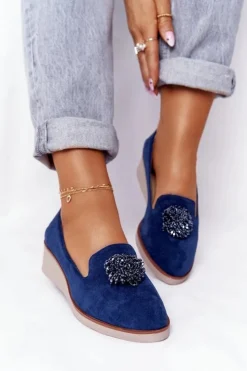 New Buty damskie Vinceza Eleganckie Półbuty Na Koturnie Vinceza 10580 Zamszowe Granatowe