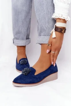 New Buty damskie Vinceza Eleganckie Półbuty Na Koturnie Vinceza 10580 Zamszowe Granatowe