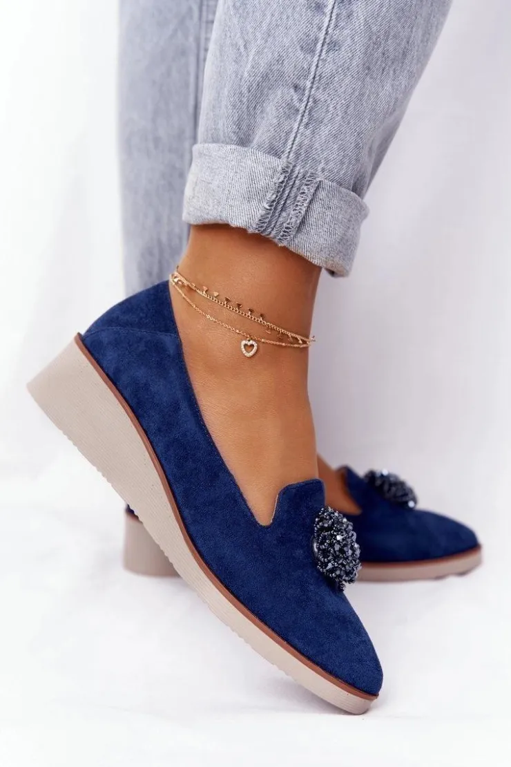 New Buty damskie Vinceza Eleganckie Półbuty Na Koturnie Vinceza 10580 Zamszowe Granatowe