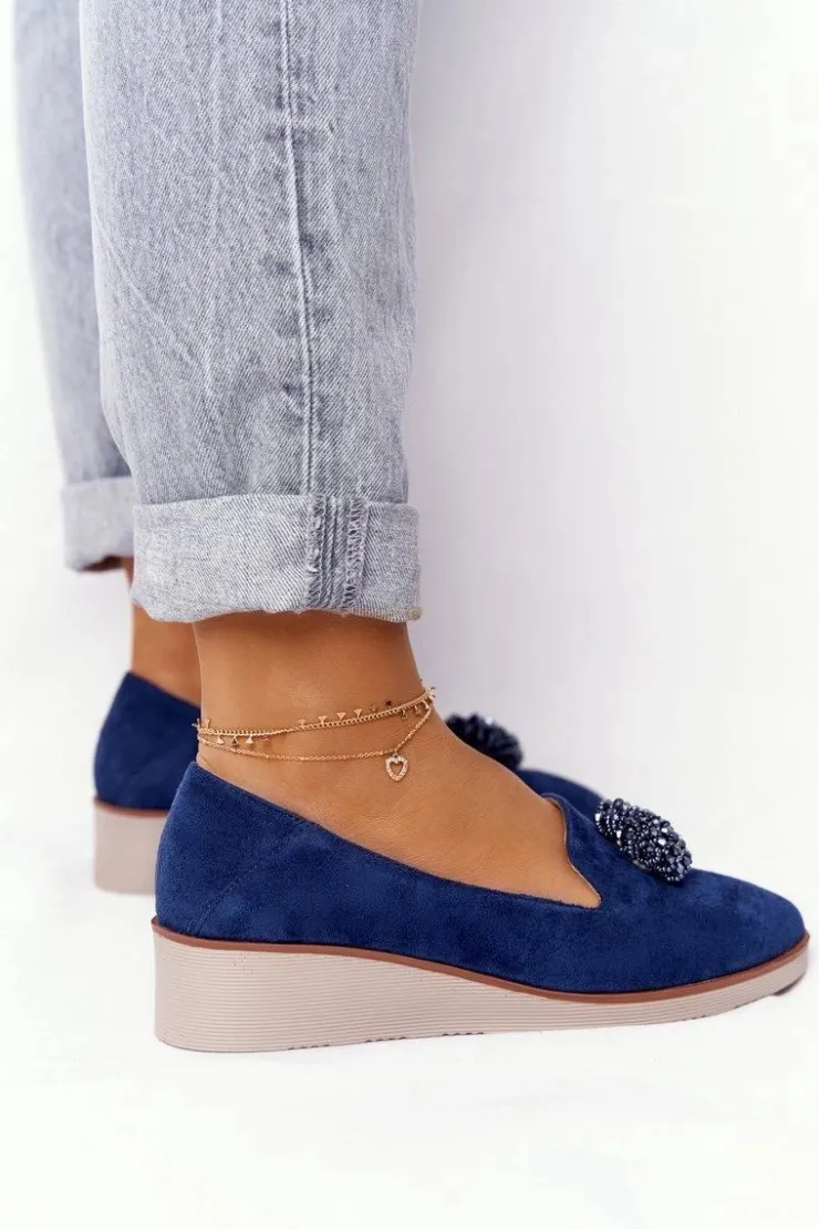 New Buty damskie Vinceza Eleganckie Półbuty Na Koturnie Vinceza 10580 Zamszowe Granatowe