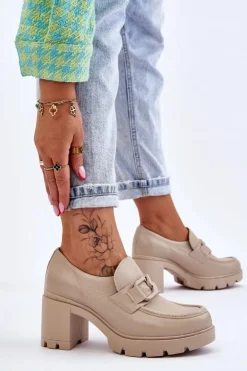 Best Boto Eleganckie Półbuty Na Słupku Z Ozdobą Beżowe Lemar Harmell