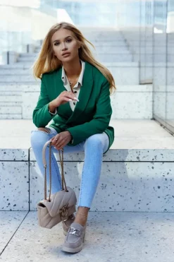 Damskie Boto Eleganckie Półbuty Na Słupku Ze Srebrną Ozdobą Beżowe Harmell