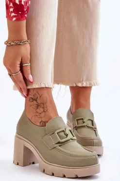 Damskie Boto Eleganckie Półbuty Na Słupku Z Ozdobą Zielone Lemar Harmell