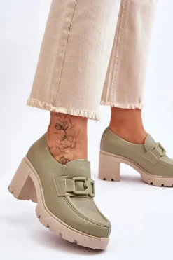 Damskie Boto Eleganckie Półbuty Na Słupku Z Ozdobą Zielone Lemar Harmell