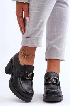 Boto Półbuty Skórzane*Eleganckie Półbuty Na Słupku Z Ozdobą Czarne Lemar Harmell
