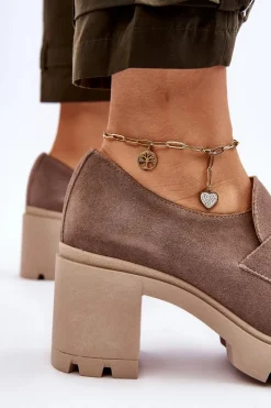 Boto Półbuty Skórzane*Eleganckie Półbuty Na Słupku Z Ciemnosrebrną Ozdobą Beżowe Lemar Harmell