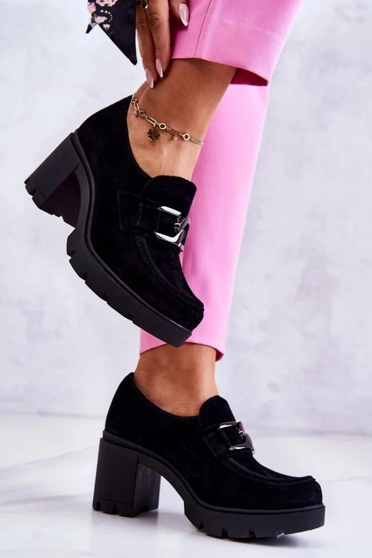 Best Boto Eleganckie Półbuty Na Słupku Z Ciemną Ozdobą Czarne Lemar Harmell Czarny