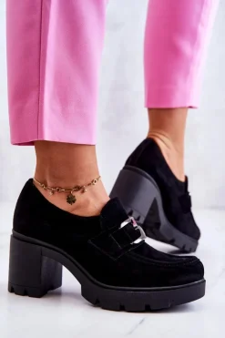 Best Boto Eleganckie Półbuty Na Słupku Z Ciemną Ozdobą Czarne Lemar Harmell Czarny