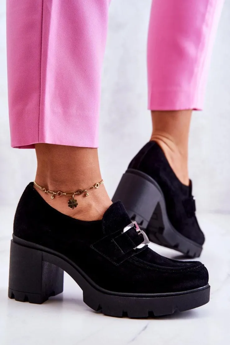 Best Boto Eleganckie Półbuty Na Słupku Z Ciemną Ozdobą Czarne Lemar Harmell Czarny