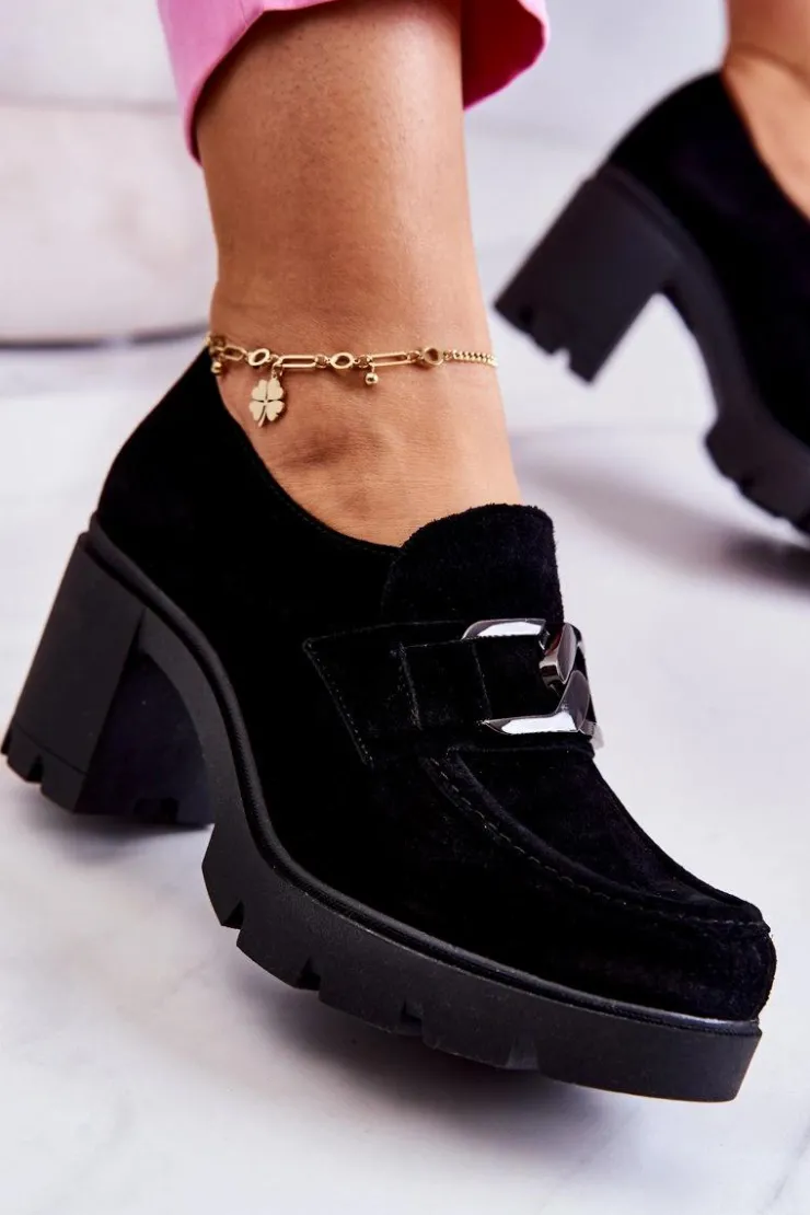 Best Boto Eleganckie Półbuty Na Słupku Z Ciemną Ozdobą Czarne Lemar Harmell Czarny