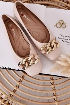 Damskie Boto Eleganckie Pikowane Baleriny Z Łańcuchem Beżowe Coco