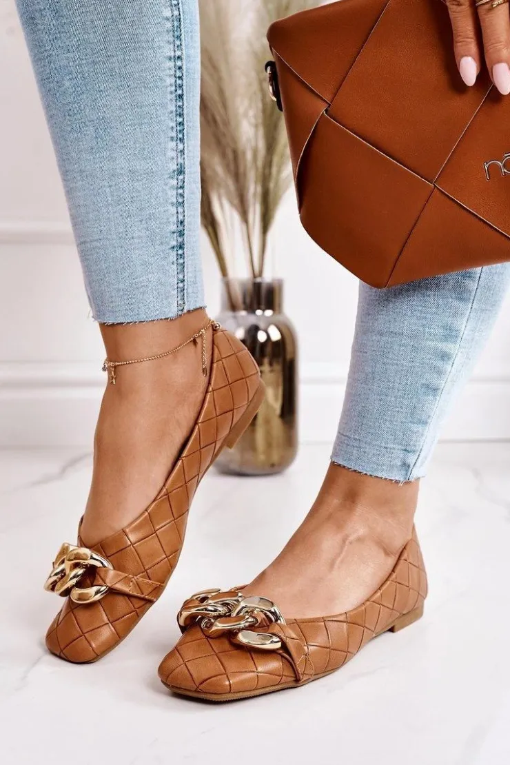 Damskie Boto Eleganckie Pikowane Baleriny Z Łańcuchem Camel Coco