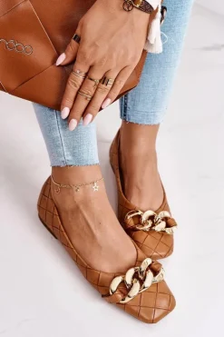 Damskie Boto Eleganckie Pikowane Baleriny Z Łańcuchem Camel Coco