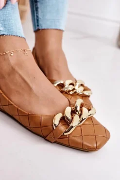 Damskie Boto Eleganckie Pikowane Baleriny Z Łańcuchem Camel Coco