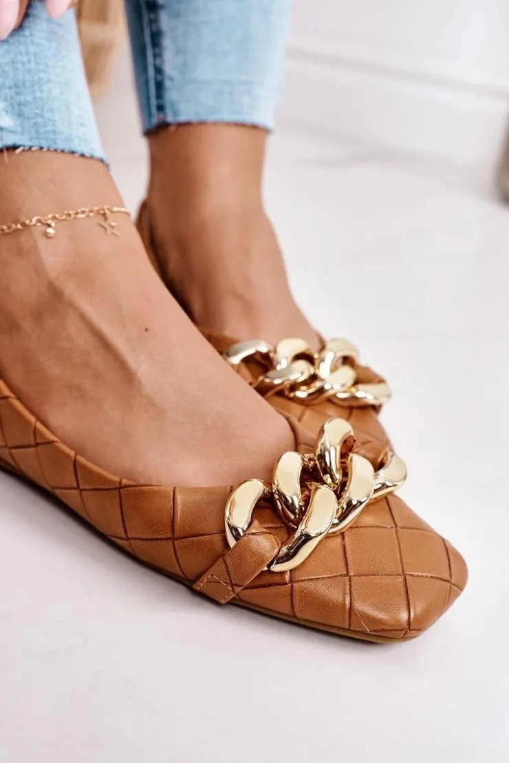Damskie Boto Eleganckie Pikowane Baleriny Z Łańcuchem Camel Coco