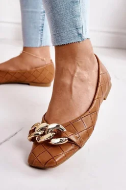 Damskie Boto Eleganckie Pikowane Baleriny Z Łańcuchem Camel Coco