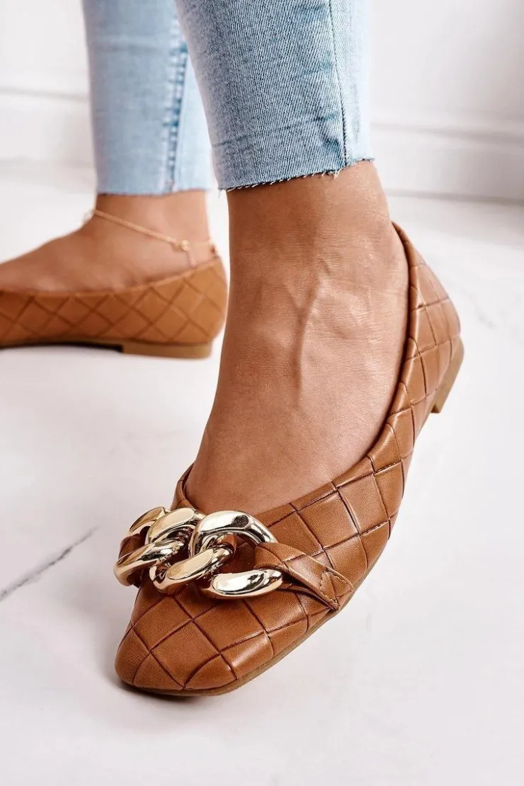 Damskie Boto Eleganckie Pikowane Baleriny Z Łańcuchem Camel Coco