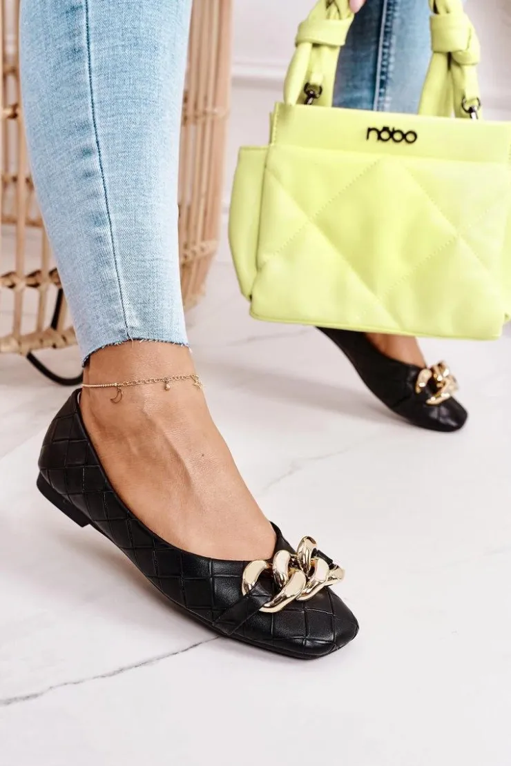 Damskie Boto Eleganckie Pikowane Baleriny Z Łańcuchem Czarne Coco