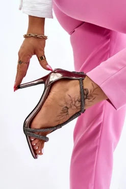 Damskie Damskie buty S.Barski Eleganckie Sandałki Na Szpilce Z Dżetami Srebrne Jenesis