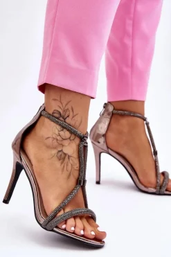 Damskie Damskie buty S.Barski Eleganckie Sandałki Na Szpilce Z Dżetami Srebrne Jenesis