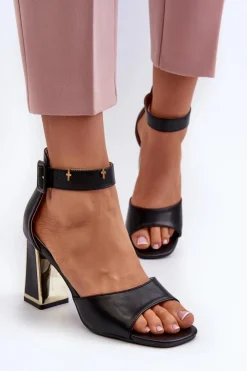 Sale Evento Eleganckie Sandały Damskie Na Słupku Czarne Rosazara Czarny