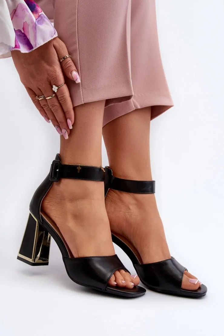 Sale Evento Eleganckie Sandały Damskie Na Słupku Czarne Rosazara Czarny