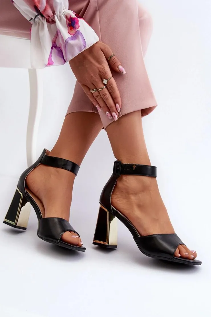 Sale Evento Eleganckie Sandały Damskie Na Słupku Czarne Rosazara Czarny