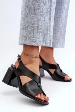 Buty damskie Vinceza Eleganckie Sandały Damskie Na Obcasie Słupku Eko Skórzane Czarne Asellesa