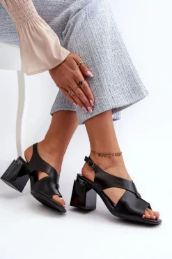 Buty damskie Vinceza Eleganckie Sandały Damskie Na Obcasie Słupku Eko Skórzane Czarne Asellesa