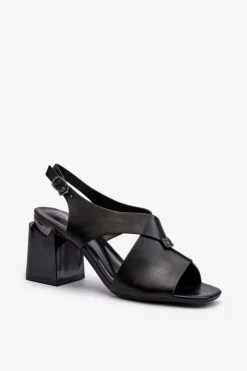 Buty damskie Vinceza Eleganckie Sandały Damskie Na Obcasie Słupku Eko Skórzane Czarne Asellesa