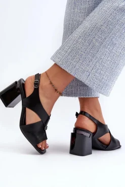 Buty damskie Vinceza Eleganckie Sandały Damskie Na Obcasie Słupku Eko Skórzane Czarne Asellesa