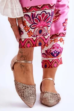 Damskie Boto Eleganckie Sandały Damskie Płaskie Różowe Złoto Sheia