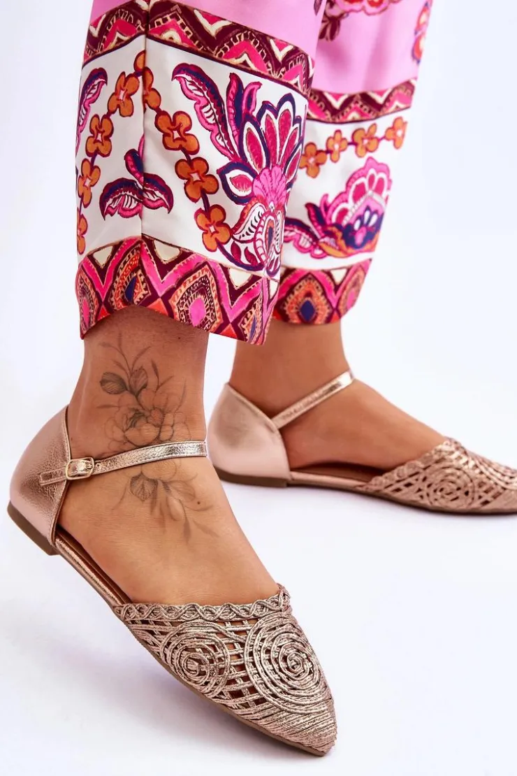 Damskie Boto Eleganckie Sandały Damskie Płaskie Różowe Złoto Sheia