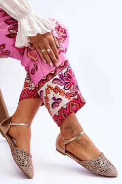 Damskie Boto Eleganckie Sandały Damskie Płaskie Różowe Złoto Sheia