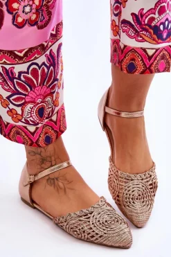 Damskie Boto Eleganckie Sandały Damskie Płaskie Różowe Złoto Sheia