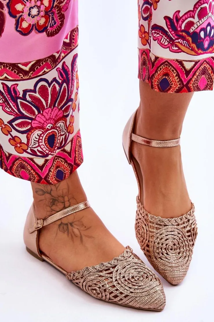 Damskie Boto Eleganckie Sandały Damskie Płaskie Różowe Złoto Sheia