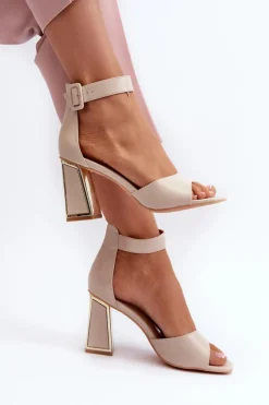 Evento Sandały Na Słupku|Sandały Na Obcasie*Eleganckie Sandały Damskie Na Słupku Beżowe Rosazara